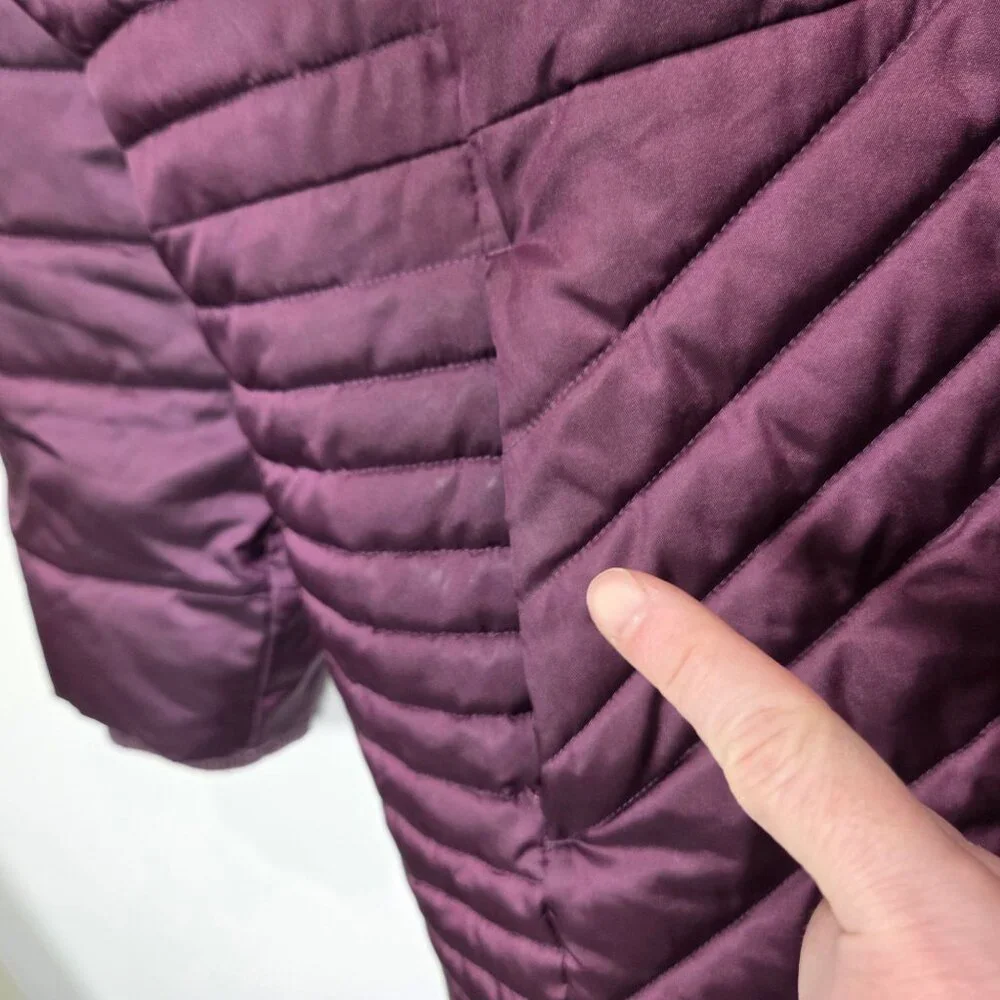 Lands End Coat Womens 1X Purple Insulated Quilted Hooded Long Parka